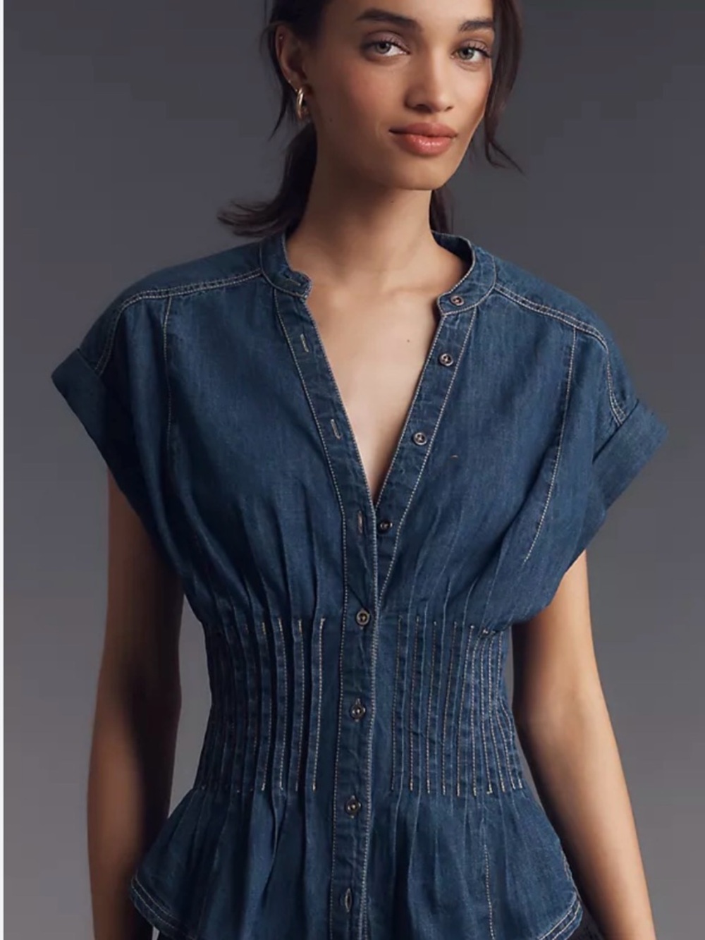 Pilcro Blue Denim Button-Front Top